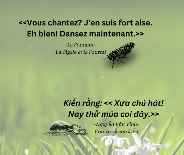 Trích bài thơ Con ve và con kiến được Nguyễn Văn Vĩnh chuyển ngữ từ ngụ ngôn La Fontaine