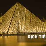 Tiêu đề "Dịch tiếng Pháp và những điều cần lưu ý" đặt trên nền hình chụp bảo tàng Louvre buổi tối.